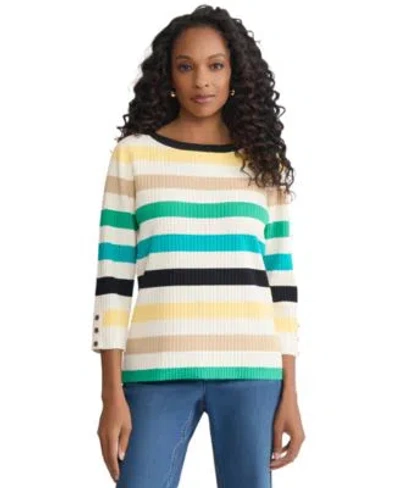 Jones New York Womens Boat Neck Stripe Top In Multi