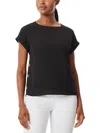 Jones New York Womens Button Detail Short Sleeve Pullover Top In Multi