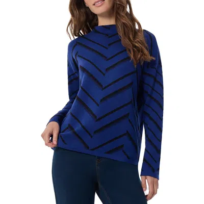 Jones New York Womens Chevron Cotton Mock Turtleneck Sweater In Blue