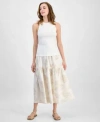 Jones New York Womens Cutaway Applique Tank Top Tiered Maxi Skirt In Jones White,natural Stone