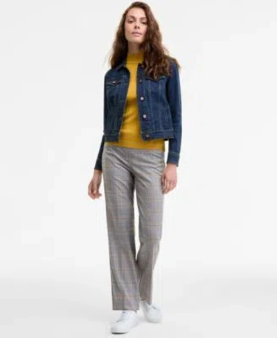 Jones New York Womens Denim Trucker Jacket Knit Shell Pull On Pants In Multi