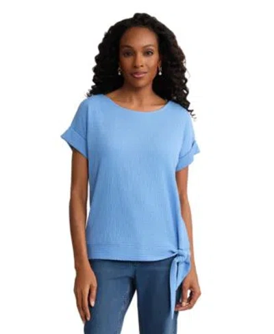 Jones New York Womens Dolman Sleeve Boat Neck Top In Blue