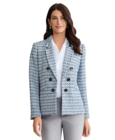 Jones New York Womens Double Breasted Long Sleeve Jacket In Blue