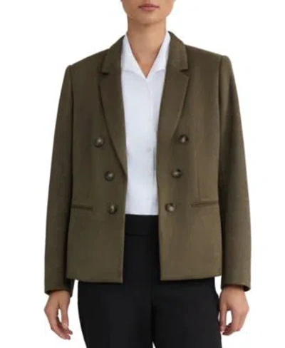 Jones New York Womens Double Breasted Scuba Faux Suede Blazer In Green