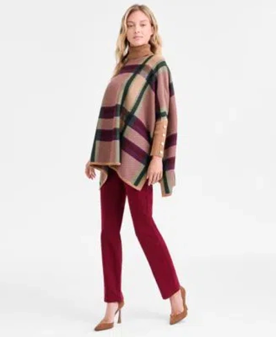 Jones New York Womens Drop Shoulder Turtleneck Sweater Lexington Ankle Length Straight Jeans In Brown