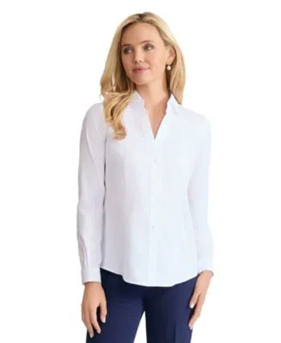 Jones New York Womens Easy Care Button Up Long Sleeve Blouse In White