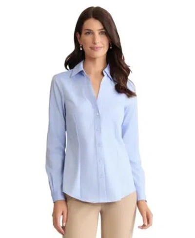 Jones New York Womens Easy Care Button Up Long Sleeve Blouse In Blue
