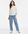 Jones New York Womens Embroidered Top Striped Pants In White