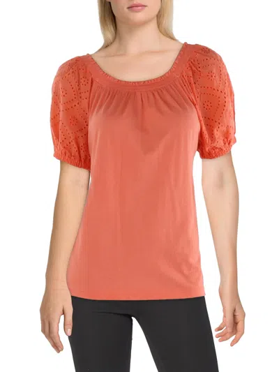 Jones New York Womens Emrbroidered Smocked Pullover Top In Multi