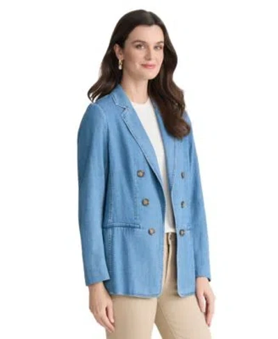 Jones New York Womens Faux Double Breasted Blazer In Blue