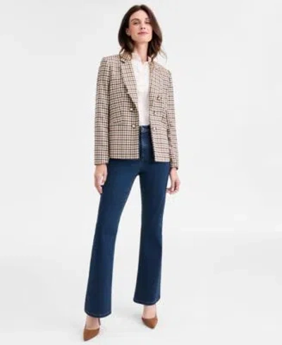 Jones New York Womens Faux Double Breasted Elbow Patch Jacket Collared Long Sleeve Top True Bootcut City Denim Jean In Multi