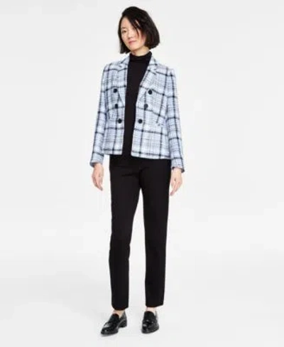 Jones New York Womens Faux Double Breasted Jacket Long Sleeve Mock Neck Top Pull On High Double Wide Waistband Stra In Jones Black