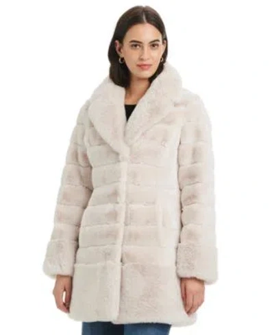Jones New York Womens Faux Fur Notched Collar Coat P Xxs Xxl In Neutral