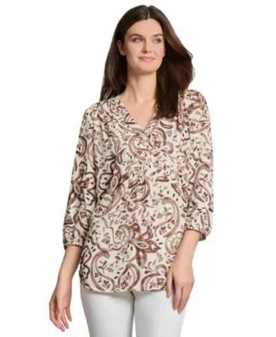 Jones New York Womens Floral Paisley Print 3 4 Sleeve Top Xs Pxl In Brown