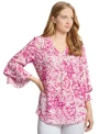 Jones New York Petite Paisley-print V-neck Bell-sleeve Top