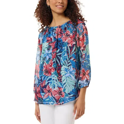 Jones New York Womens Floral Print Chiffon Blouse In Multi