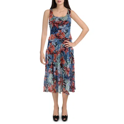 Jones New York Womens Floral Print Chiffon Midi Dress In Multi