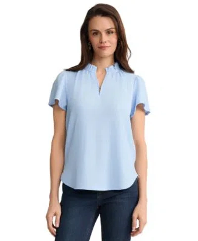 Jones New York Womens Flutter Sleeve V Neck Top In Blue