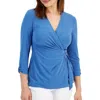 Jones New York Womens Gathered Polyester Wrap Top In Multi