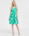 Jones New York Gina Seashell Print Linen Blend Trapeze Dress In Green