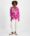 Jones New York Ikat Print Pleat Front Tunic Top In Jasper Green
