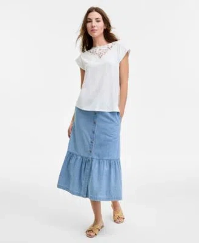 Jones New York Womens Lace Trim Top Tiered Skirt In Blue