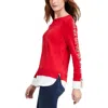 Jones New York Womens Layered Knit Pullover Top In Red