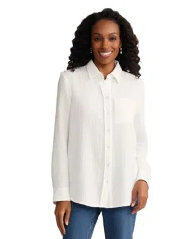 Jones New York Womens Long Sleeve Button Down Shirt In White