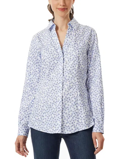 Jones New York Womens Long Sleeve Collared Button-down Top In Multi