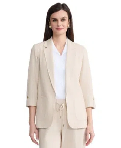 Jones New York Womens Notch Collar Linen Blend Jacket In Neutral