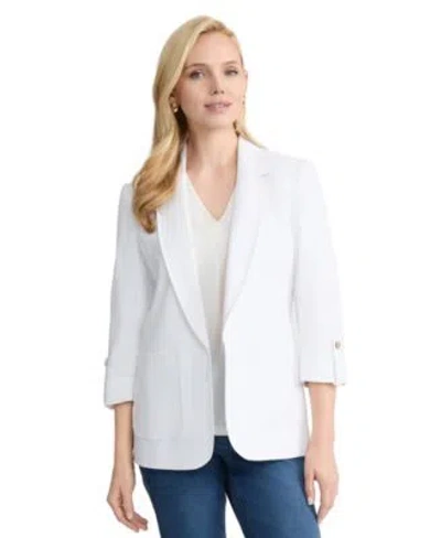 Jones New York Womens Notch Collar Linen Patch Pocket Jacket In White
