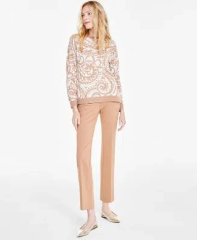 Jones New York Womens Paisley High Low Boat Neck Sweater Nyc Compression Bootcut Pull On Pants In Multi