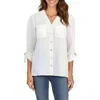 Jones New York Womens Pocket Chiffon Button-down Top