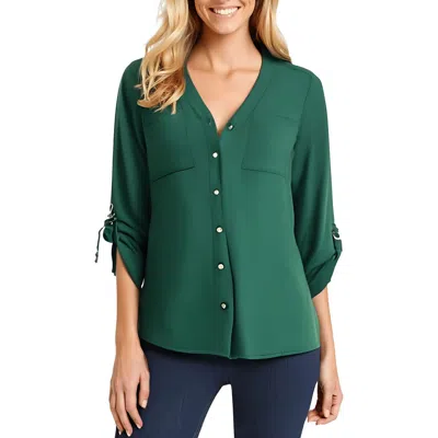 Jones New York Womens Pocket Chiffon Button-down Top In Green
