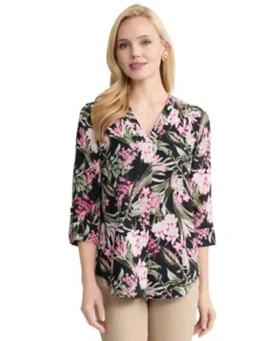 Jones New York Womens Printed 3 4 Sleeve V Neck Tunic In Multi