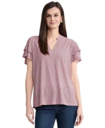 Jones New York Womens Printed Flutter Sleeve Blouse In Pink