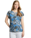 Jones New York Womens Printed Keyhole Extended Shoulder Top Xs Pxl In Blue