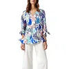 Jones New York Womens Printed Linen Pullover Top In Blue