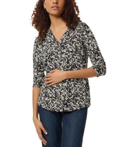 Jones New York Womens Printed Moss Crepe 3 4 Sleeve Top Xs Pxl In Black