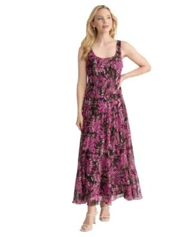 Jones New York Womens Printed Multi Tier Maxi Dress In Purple