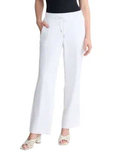 Jones New York Womens Pull On Linen Blend Straight Leg Pants In White