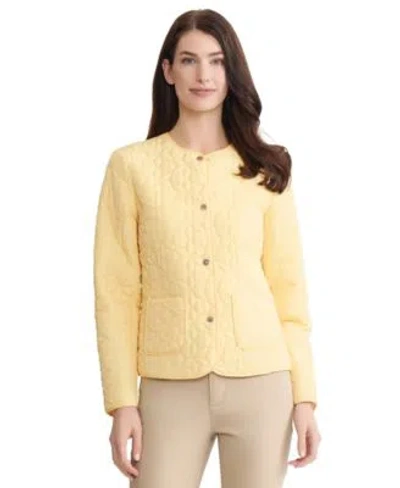 Jones New York Womens Quilted Flower Crew Neck Jacket In Yellow