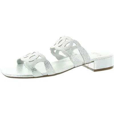 Jones New York Womens Rhinestone Man Made Slide Sandals In Silver