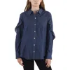 Jones New York Button-front Ruffle Sleeve Denim Shirt In Blue
