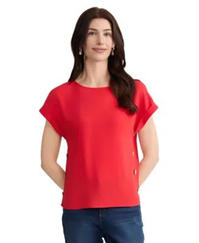 Jones New York Womens Short Sleeve Boat Neck Polyester Blouse In Red
