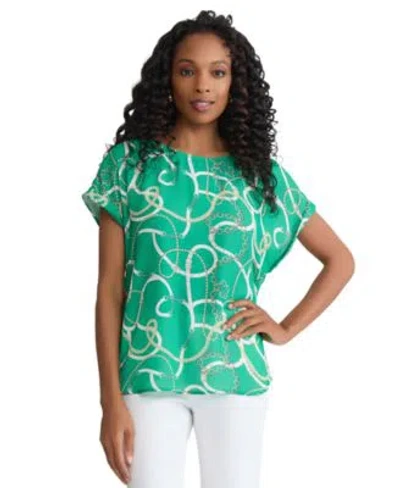 Jones New York Womens Short Sleeve Button Top In Green