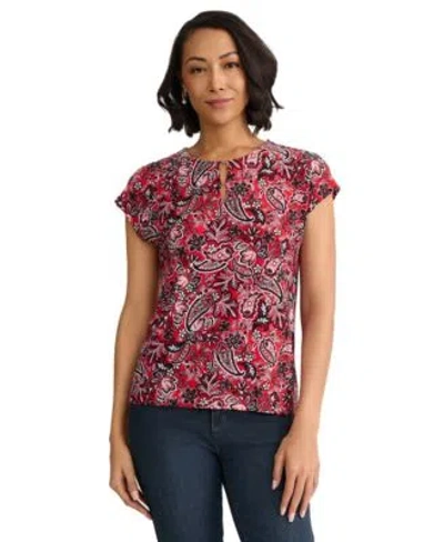 Jones New York Womens Short Sleeve Round Neck Printed Jersey Top In Multi