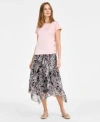 Jones New York Womens Side Button Short Sleeve Top Paisley Bias Cut Midi Skirt In Jones Black