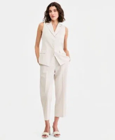 Jones New York Womens Sleeveless Button Front Lapel Vest Mid Rise Cropped Pants In Multi