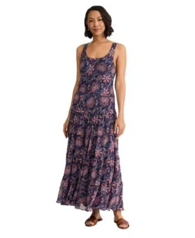 Jones New York Womens Sleeveless Printed Tiered Maxi Dress In Blue